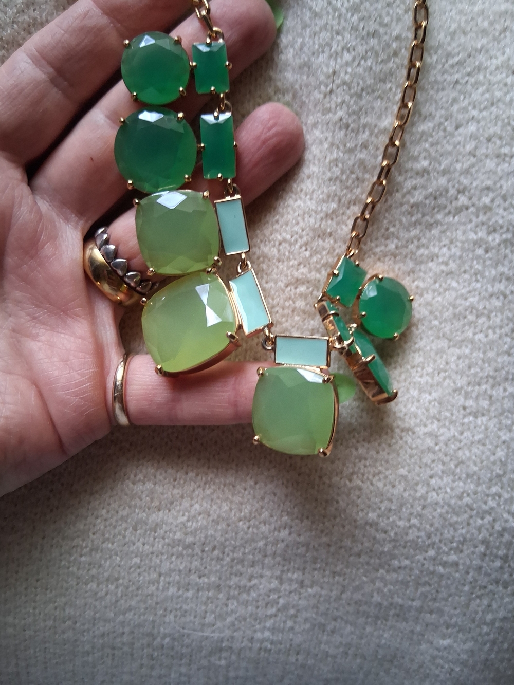 Kate Spade Green and Aqua Faceted Glass Statement Necklace